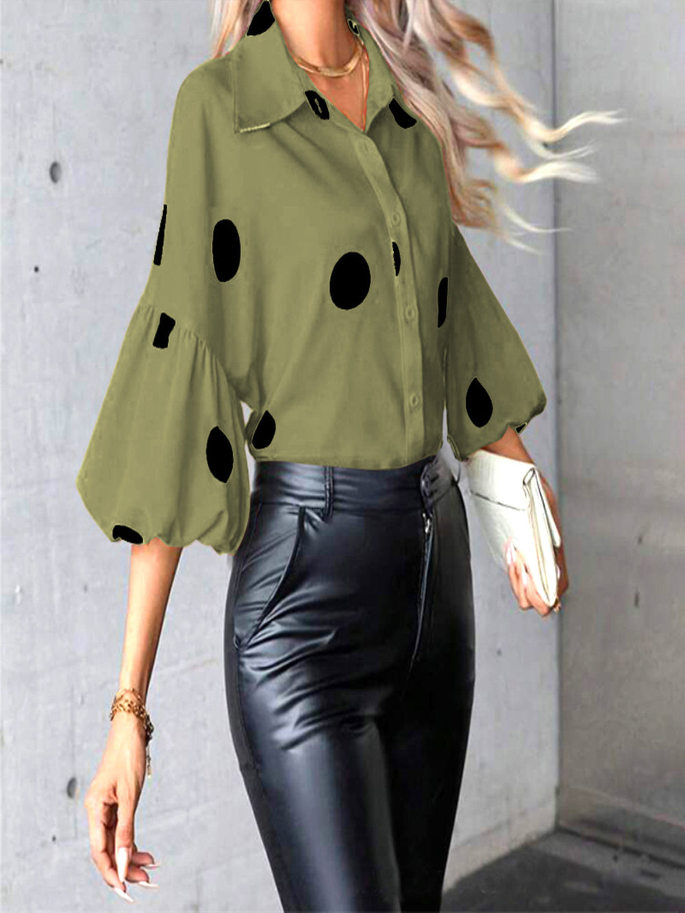 new women's french style blouse - spring chiffon polka dot five-point bubble sleeve fashionable elegant shirt
