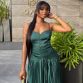 European and american cross-border women's fashion  summer new arrival: elegant green irregular camisole top and pleated midi skirt set
