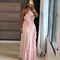 European and american cross-border women's fashion:  autumn new arrivals - sexy and elegant halter neck ruffle detail pleated design dress