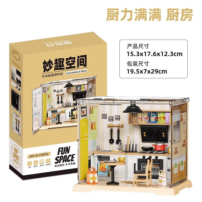 Diy bedroom milk tea shop kitchen building blocks - 3d handmade architectural model combination house toy for girls