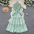 Vintage court style lantern sleeve dress - women's summer hollow-out crochet single-breasted elegant mature lady long dress