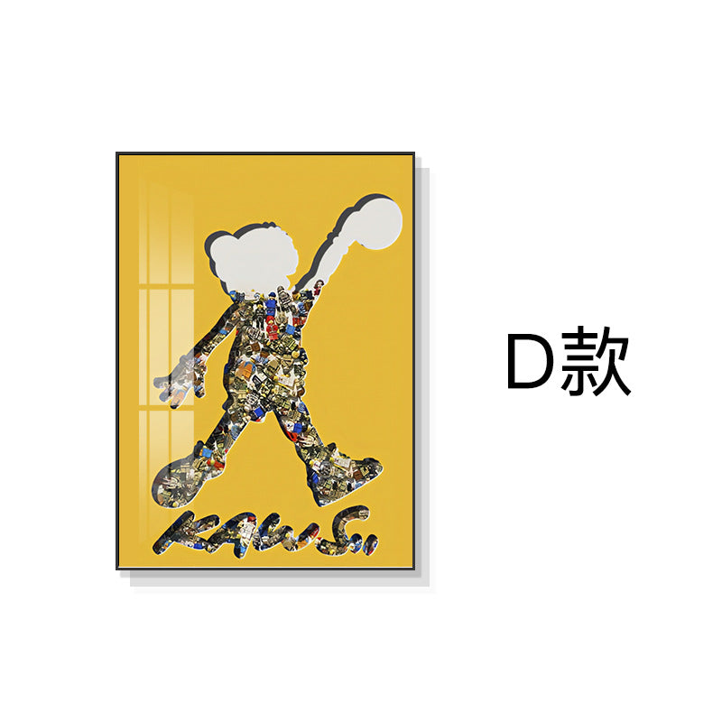 Kaws tide brand living room decorative painting modern real Lego building block cardboard floor hanging painting porch walkway crystal porcelain painting