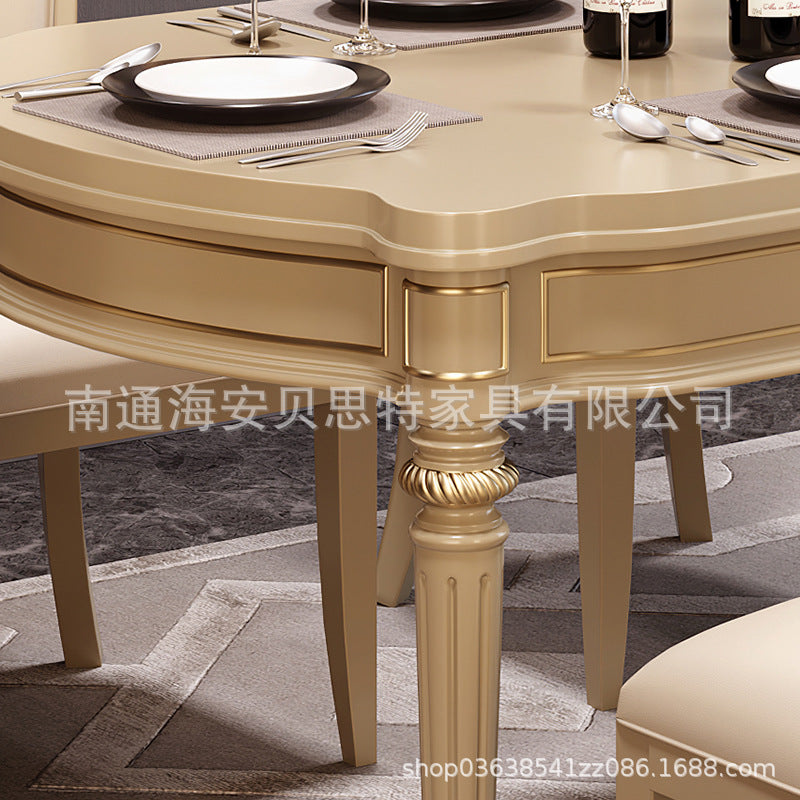 American light luxury solid wood dining table modern simple studio model room villa champagne gold dining table and chair combination furniture