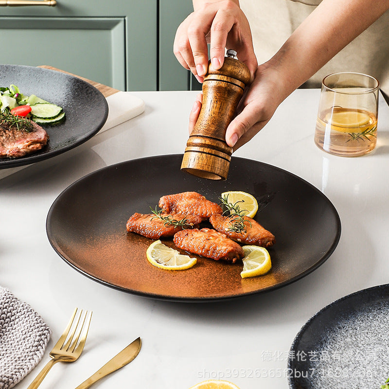 Japanese-style trendy ceramic steak plate - round dinner plate, western food plate, hotel-sized flat plate