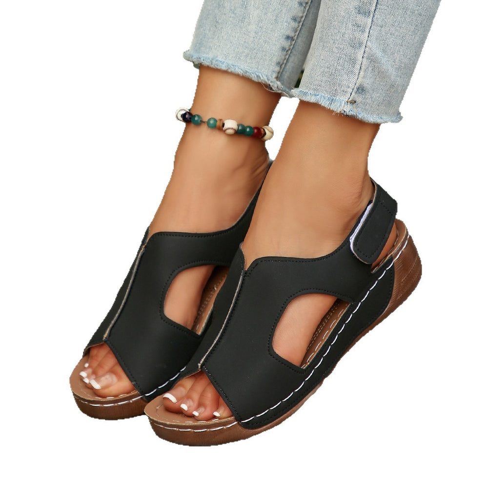 Plus size wedge sandals women's 2026 summer sandals cross-border export new thick-soled wedge peep-toe sandals