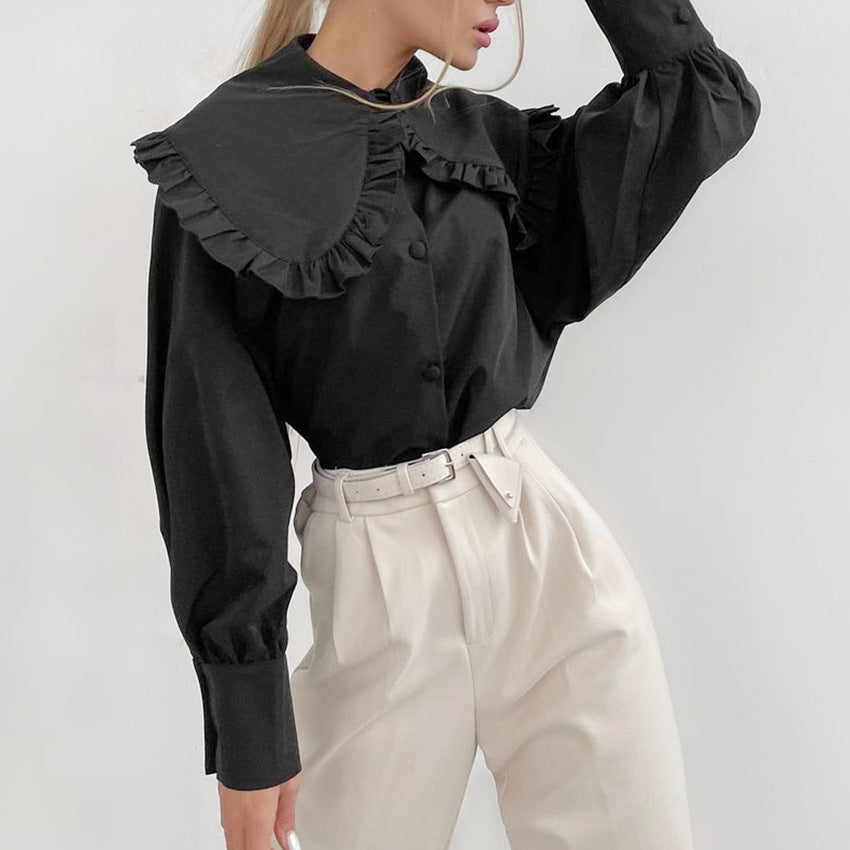 European and American fashion sweet white doll collar shirt 2024 design loose women's pure cotton cardigan long-sleeved top
