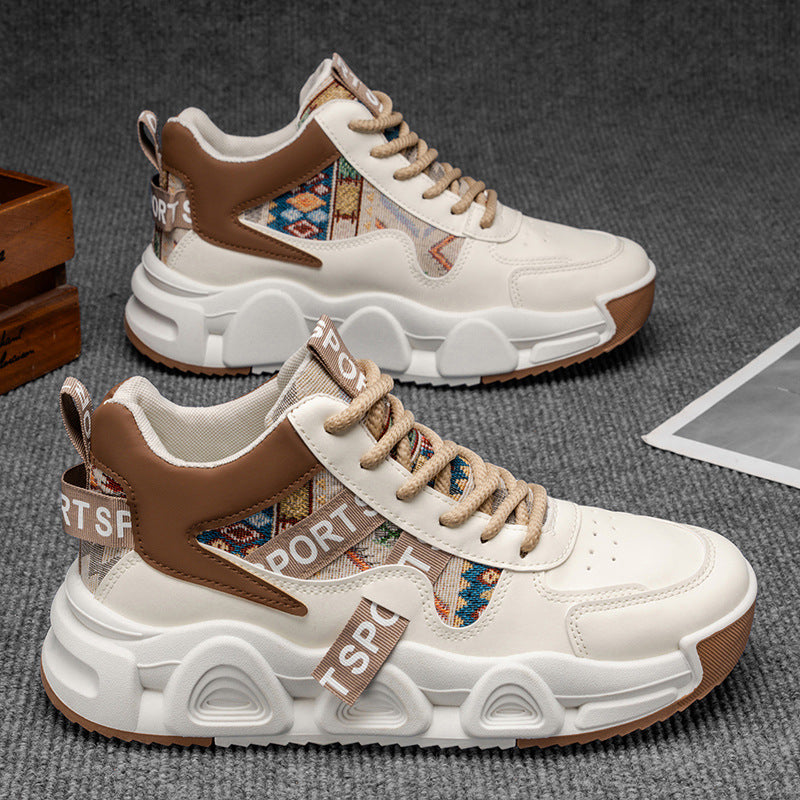 2025 spring new high-top breathable versatile casual men's shoes youth running thick-soled non-slip athletic dad shoes