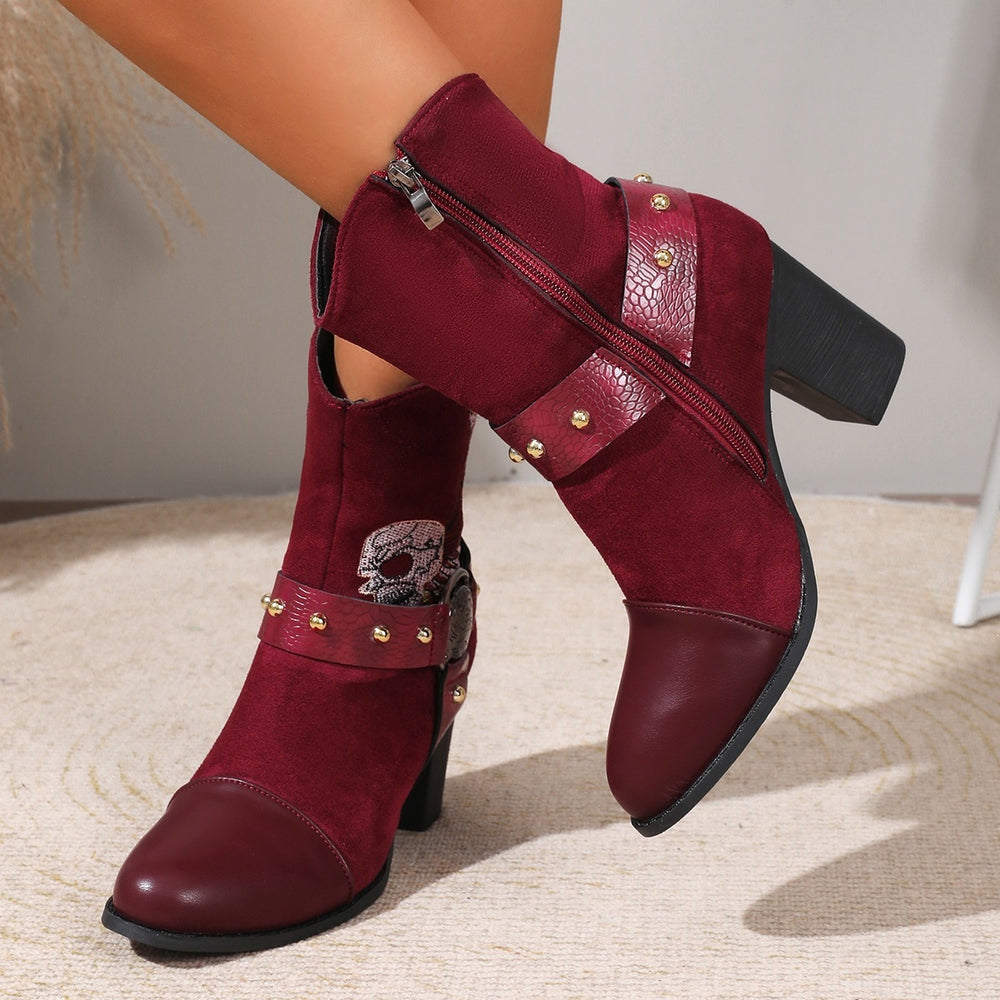 plus size thick heel western high heel fashion boots for women  fall and winterfashion style thick heel studded short boots