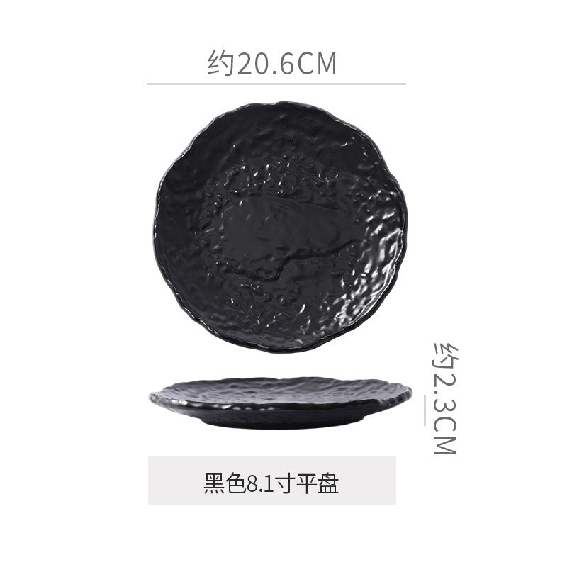 Rock texture minimalist ceramic western dinnerware black and white bowls plates dishes restaurant hotel high-end plating fruit salad bowl