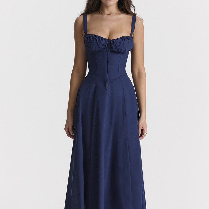 cross-border e-commerce women's fashion: european and american summer new arrivals - french chic floral print spaghetti strap slit dress