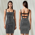 C7198 cross-border   fashion women's sexy dress slim fit rhinestone embellished cami dress