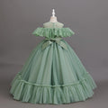 girls' off-the-shoulder lace patchwork long mesh princess dress - ready stock wholesale flower girl dress