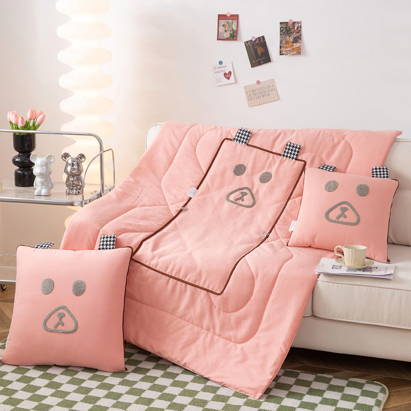 Multifunctional throw pillow quilt, cartoon cute embroidered sofa office single living room nap pillow quilt, dual-purpose