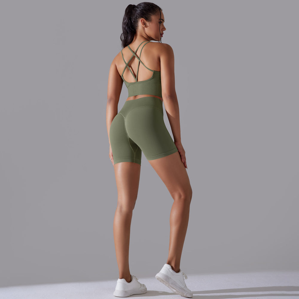 new high-waisted peach lift butt leggings set - activewear with racerback yoga top for running, training, and fitness