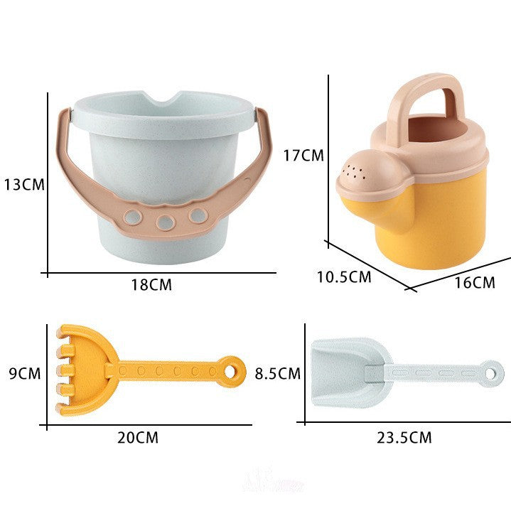 Beach toy set for kids: wheat straw thickened, drop-resistant sand bucket, hourglass, sand shovel, and water play toys for the beach