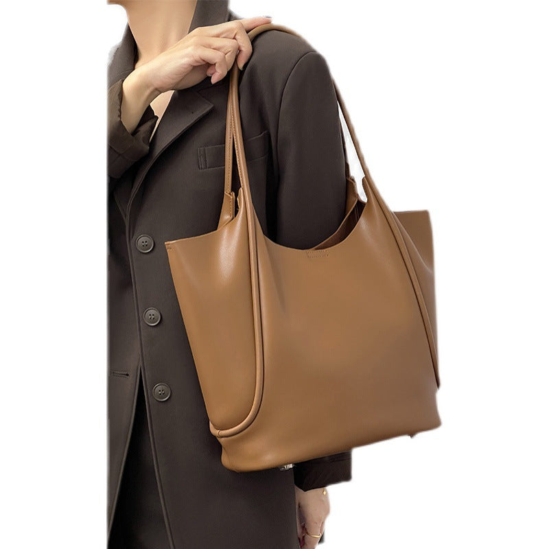 Minimalist large capacity tote bag - 2025 new fashion, niche design, premium soft leather shoulder bag for commuting