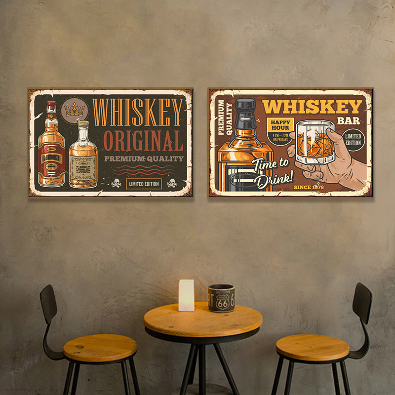 Bar background wall decorative painting American retro KTV box hanging painting industrial style nightclub foreign wine whiskey mural