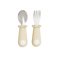 Newborn baby silicone handle spoon & 316 stainless steel short handle fork set - baby feeding utensil set