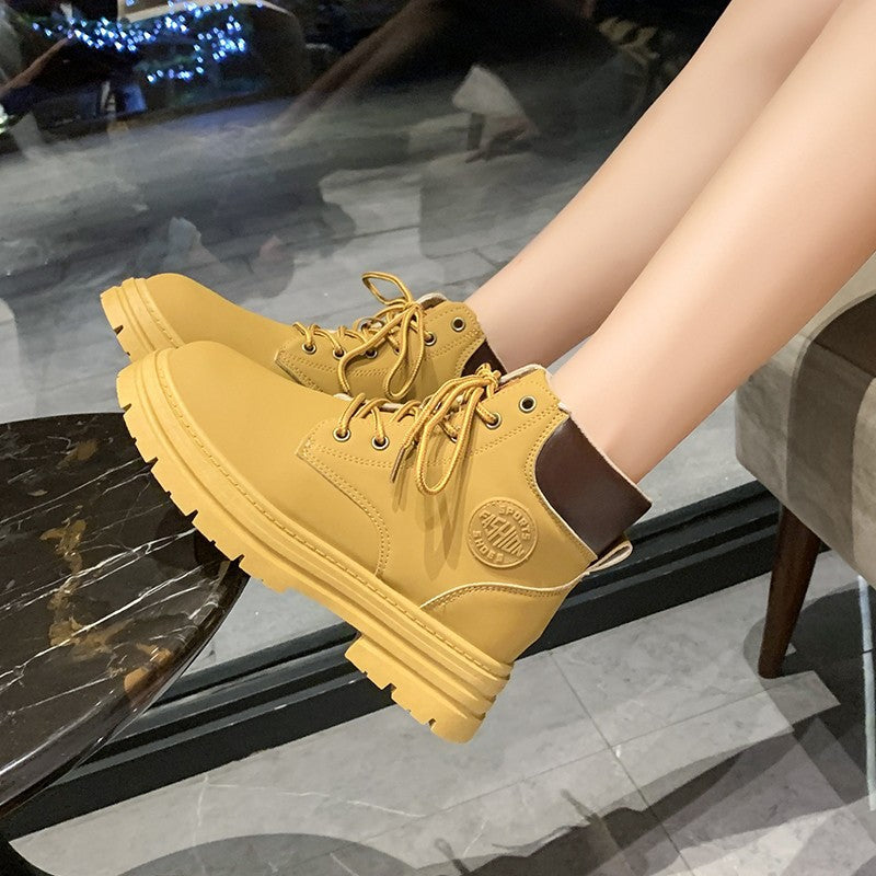 Martin boots women's summer 2023 new autumn new short boots high-top platform locomotive boots retro British style big yellow boots