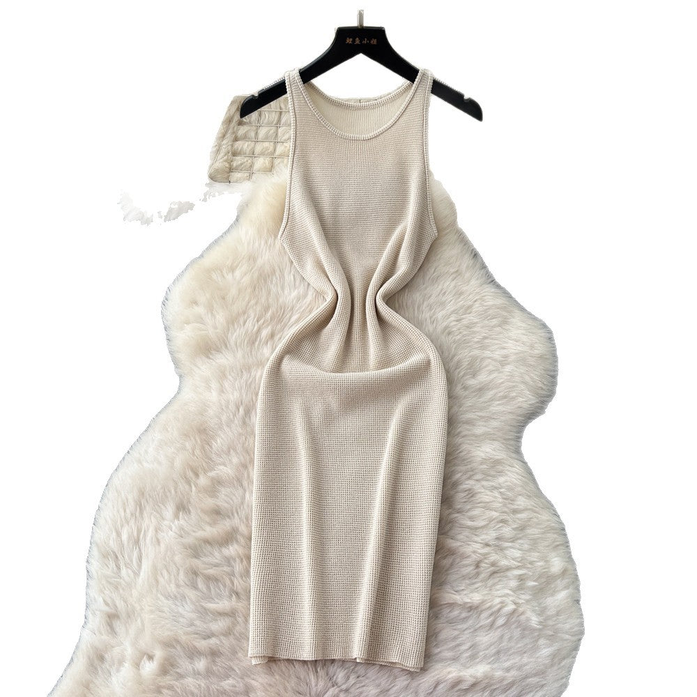 Korean style sleeveless minimalist knit versatile dress - women's summer high-waisted slimming casual a-line dress - light luxury