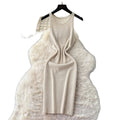 Korean style sleeveless minimalist knit versatile dress - women's summer high-waisted slimming casual a-line dress - light luxury