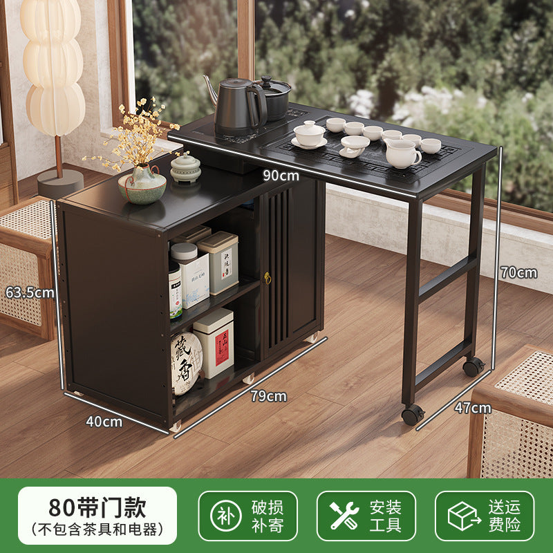 Modern minimalist tea table set - portable, rotating, kung fu tea brewing, all-in-one design for home, small apartments, balcony tea table/tea station