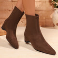 Suede slimming lookretro low heel short boots autumnew arrival pointed toe export plus size thick heel slim martin boots women