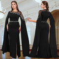 C7303 cross-border   fashion hotfix rhinestone beaded cape sleeve evening gown dress