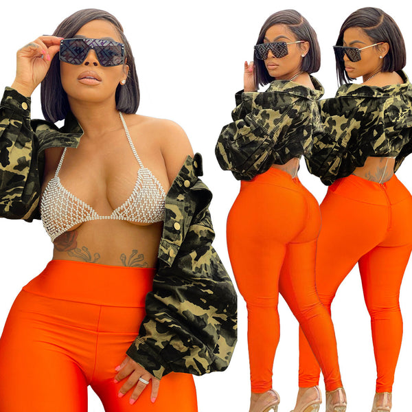 YM212 European and American women's clothing, fashion camouflage woven fabric, single-piece top, bubble sleeves, spot.
