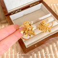 French retro petal metal flower hoop earrings - elegant, chic, niche, european & american style, versatile, high-end earrings for women