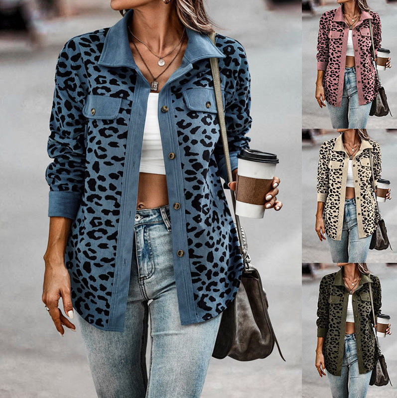 fashion women's leopard print button-down long sleeve jacket - autumn/winter collection (us & europe)