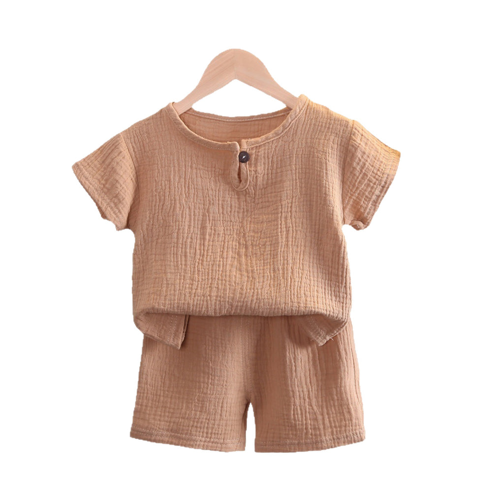Kids' short-sleeve set: boys' summer cotton linen breathable cross-border southeast asian children's clothing wholesale korean style casual - in stock
