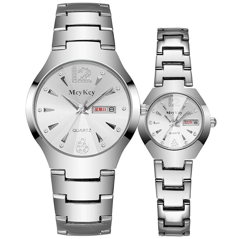 Mcykcy watch tungsten steel men's watch digital round quartz watch quartz gold and silver gold stainless steel