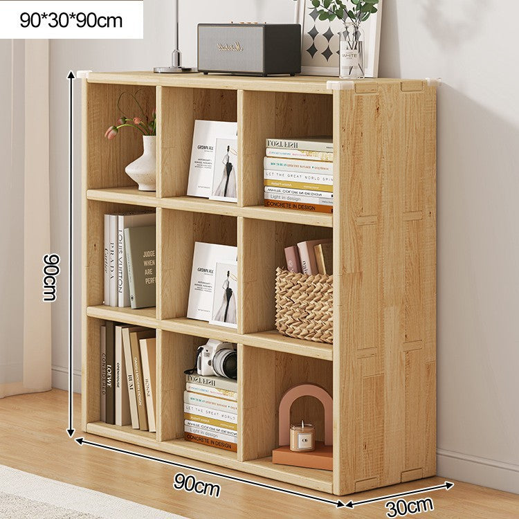 Solid wood bookshelf shelf floor-to-wall combination lattice cabinet living room kindergarten storage low household bookcase
