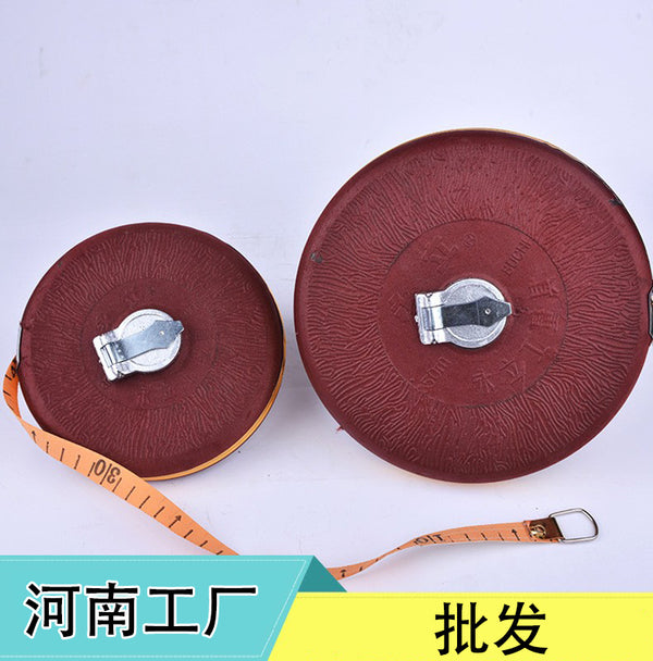 Manufacturer free shipping linen cloth ruler, hand-cranked cloth tape measure, disc 30 meters 50 meters 100 meters red cloth ruler