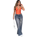 European and american style high-waisted wide-leg jeans -  cross-border summer new arrivals - women's side stripe straight-leg trousers