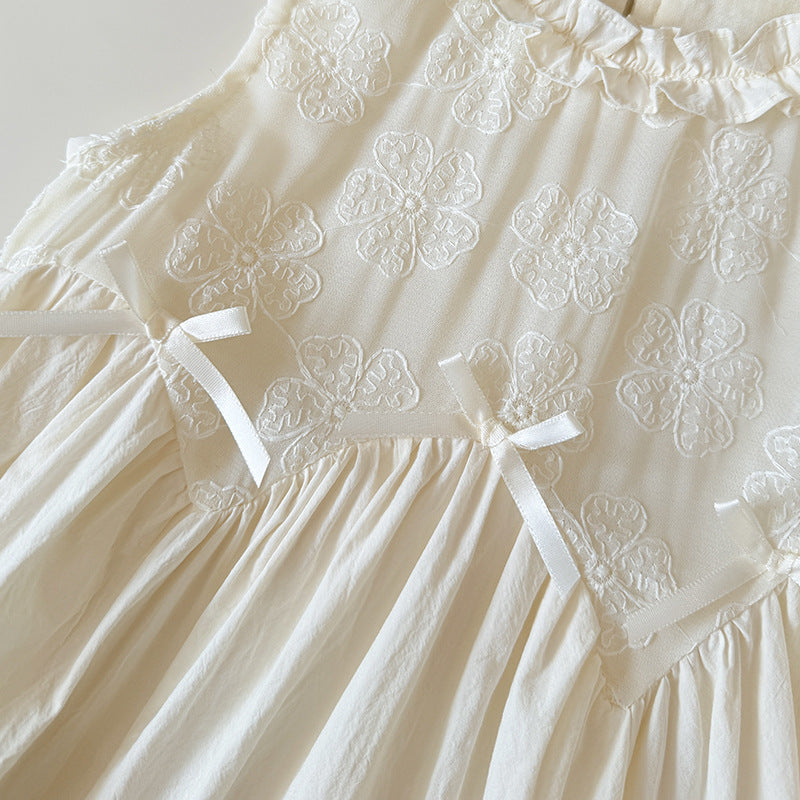 Summer new korean style embroidered floral sleeveless dress for girls, casual and stylish baby girl dress, children's clothing