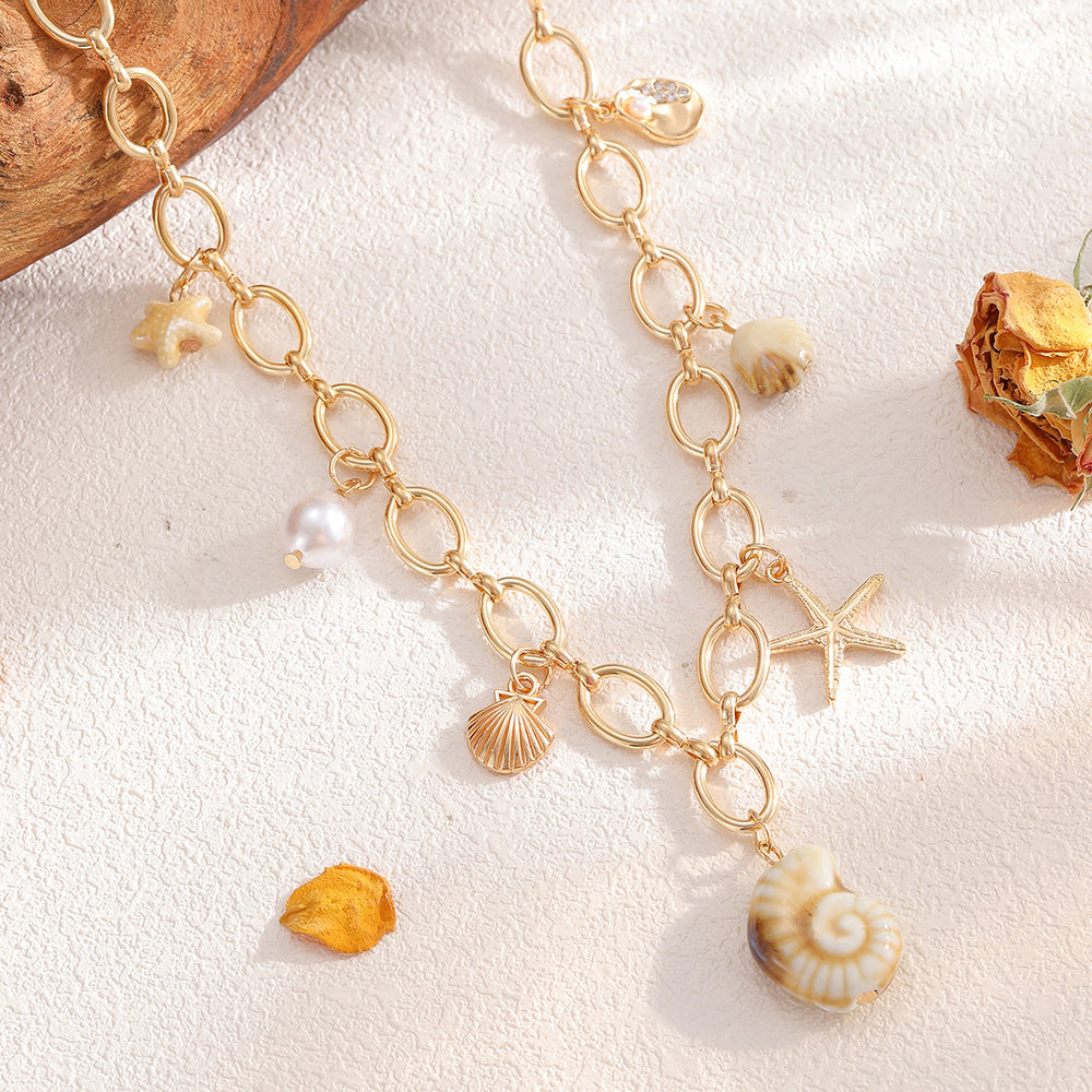 Wholesale seashell pendant necklaces - amazon cross-border conch accessories - women's minimalist irregular starfish pearl choker necklaces