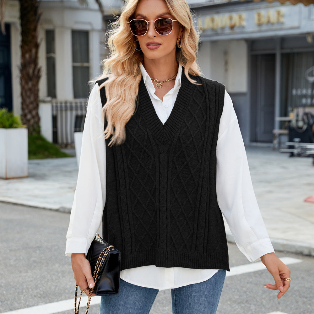 Fashion cross-border export new women's clothing  independent station v-neck loose outer vest vest waistcoat sweater