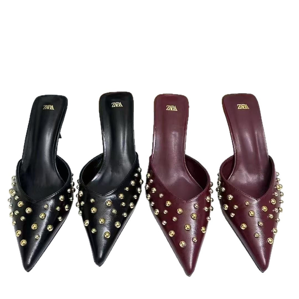 Za women's studded open-toe sandals & slides - 2025 summer new arrivals - stiletto heel, sexy high heel thong sandals for outdoor wear