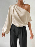 Export oblique shoulder t-shirt sexy off-shoulder loose off-shoulder elegant women's clothing  cross-border fashion oblique collar tops