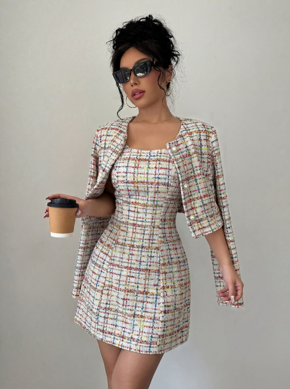 european and american cross-border chic women's clothing: new elegant chanel-style mini skirt dress two-piece set