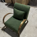 Wide armrest - green teddy velvet + walnut border