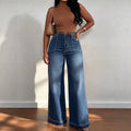 Fashionjeans women's open thread large patch pocket high waistloose pants dark blue washed raw edge trousers slimming look denim pants