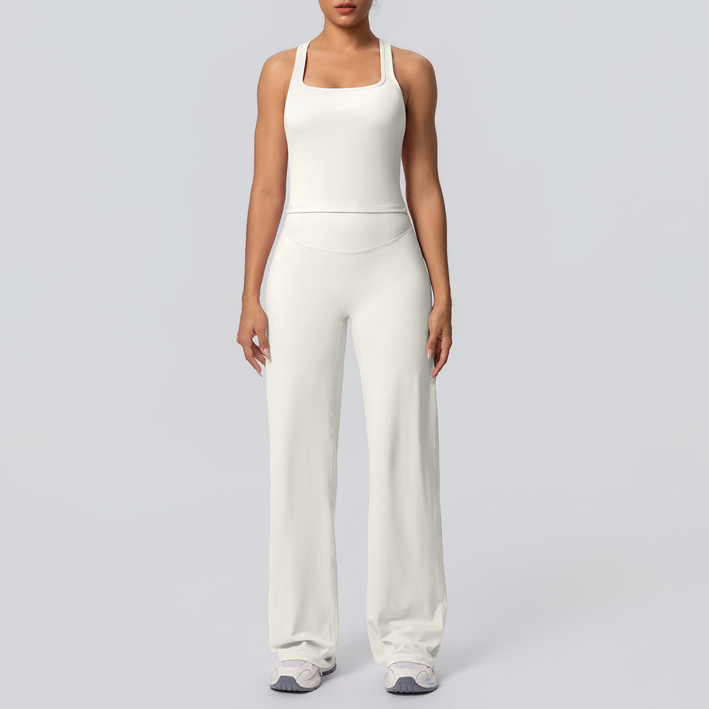 Outdoor casual running fitness yoga outfit - quick-dry, breathable, sexy racerback high-waisted straight-leg pants sports set