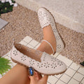Plus size women's summer sandals: breathable, hollow-out leather, non-slip, flat, middle-aged and elderly women's shoes - clogs