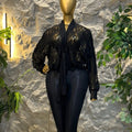 European and american cross-border women's fashion  summer new arrival: elegant v-neck sheer mesh lace loose long-sleeve shirt top
