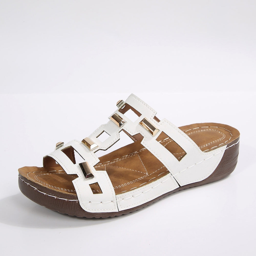 metal buckle wedge heel slippers  summernew arrivalplatform shoesplus sizethick sole one-line sandals women's wholesale