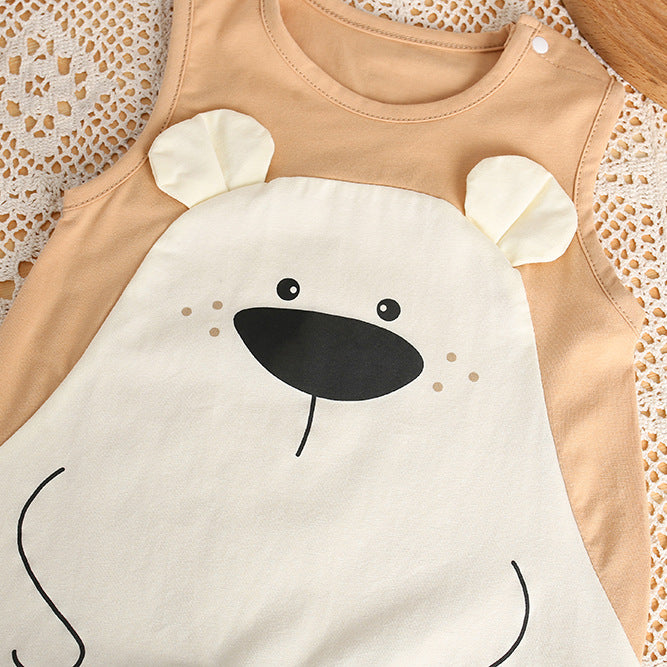 Baby clothes summer thin style boys and girls cartoon wide shoulder romper summer sleeveless newborn bodysuit super cute