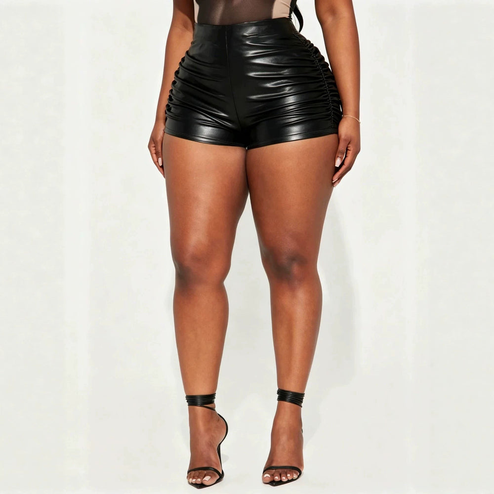 pleated pu leather shorts, women's sexy nightclub shorts, hot pants, tight european size leather shorts for women dk13